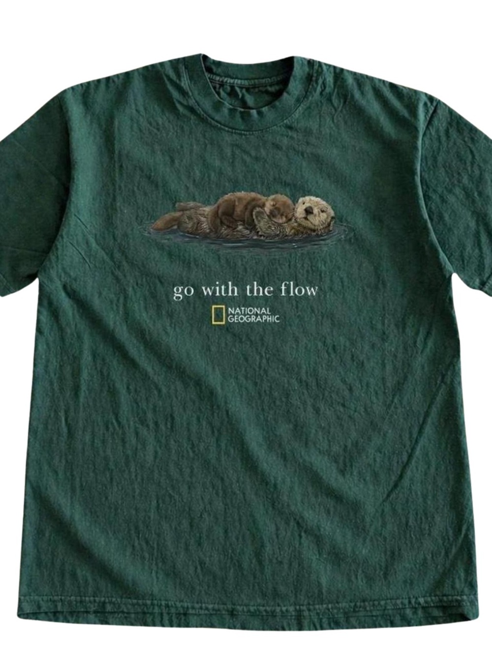 Gildan Dark Green National Geographic "Go With The Flow" Otter Tee
